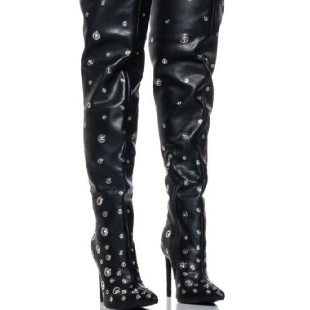 AZALEA WANG " RHINESTONE RAINAH " BLACK EMBELLISHED BOOT(BRAND NEW !!!!!!!!!!!!!